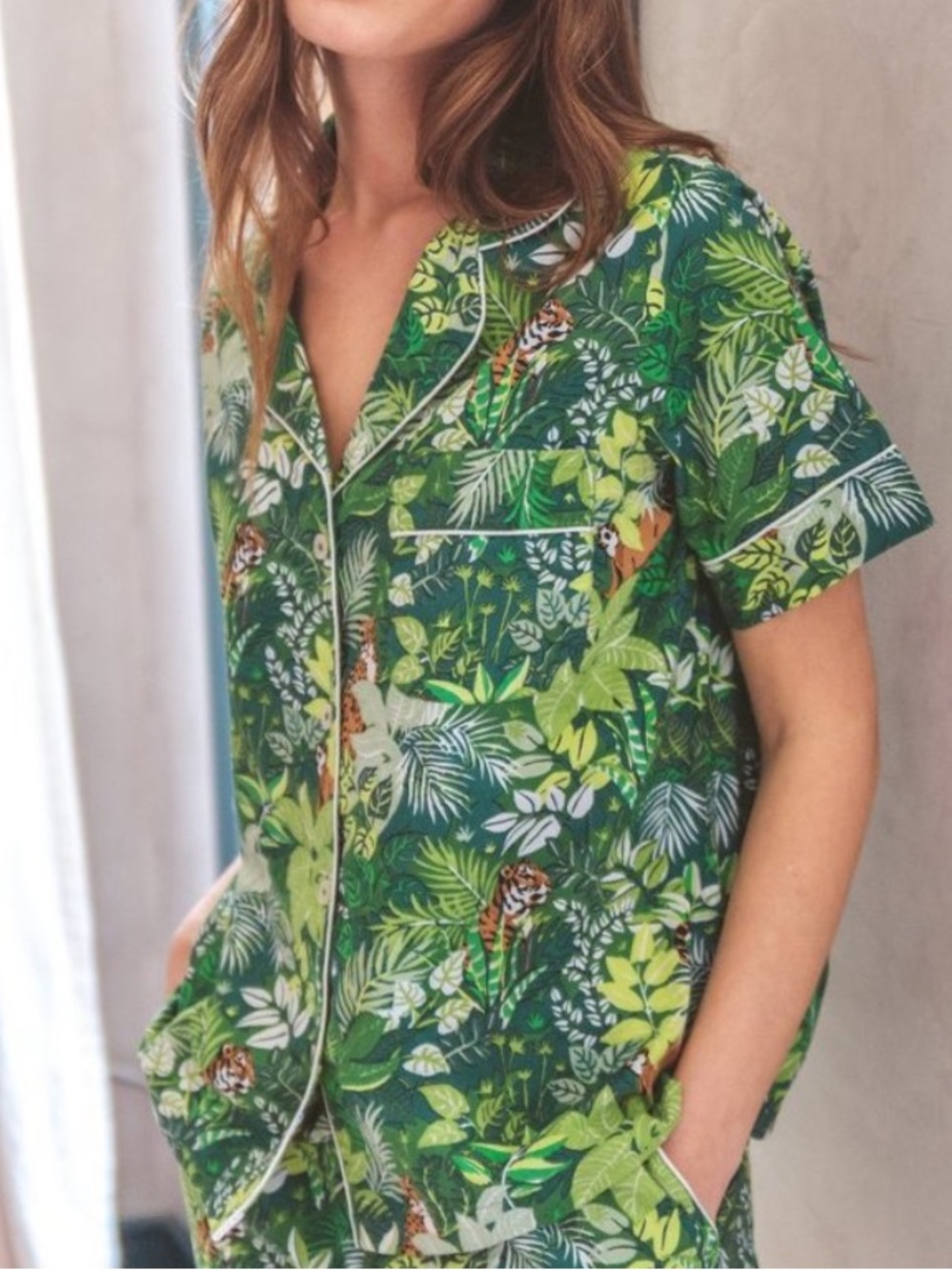 Printfresh Tropical Oasis Cheetah Short-sleeve Pajama Top W2490 Sz M